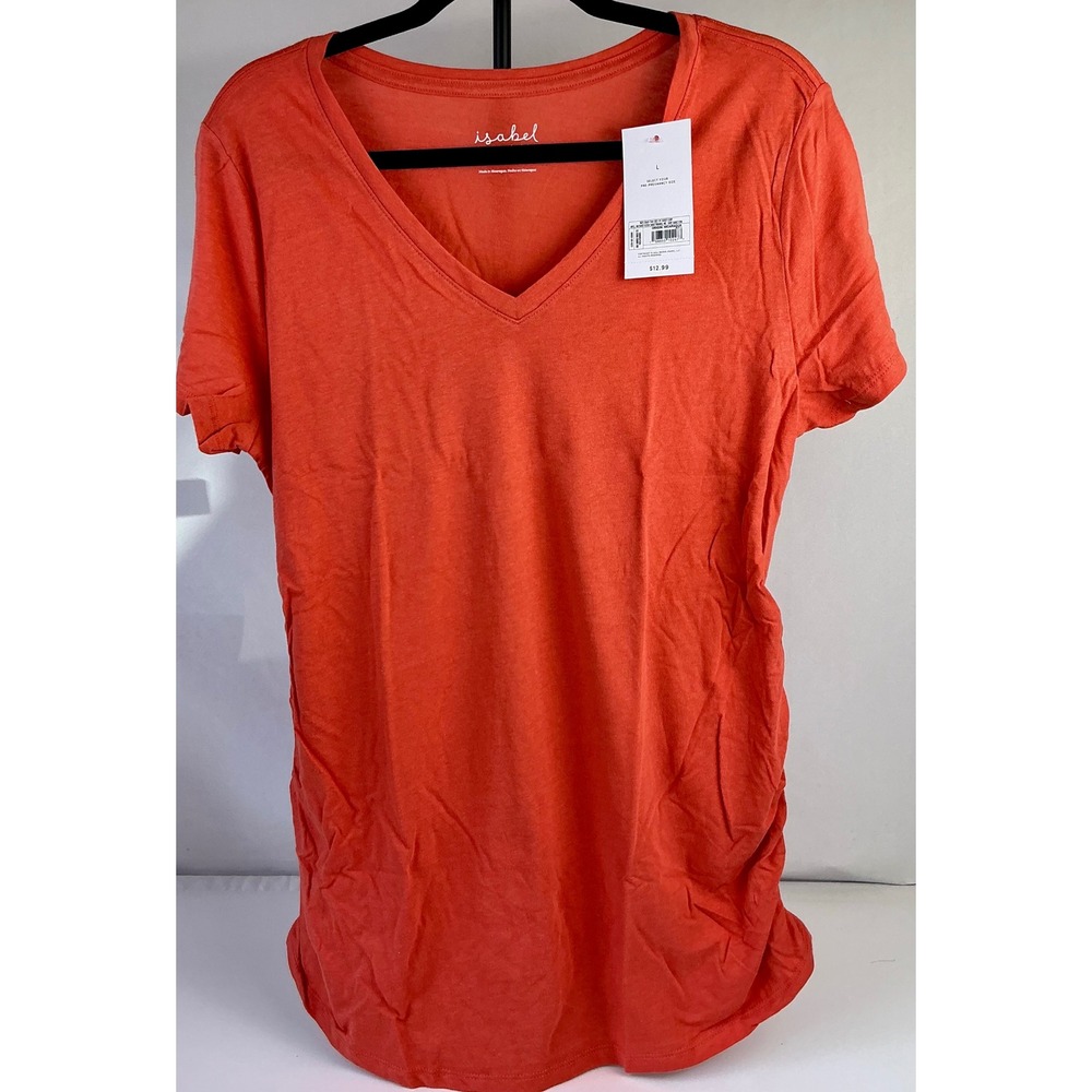 Isabel Maternity V Neck Tunic Top Women's Large Ruched Side Seam Red Large